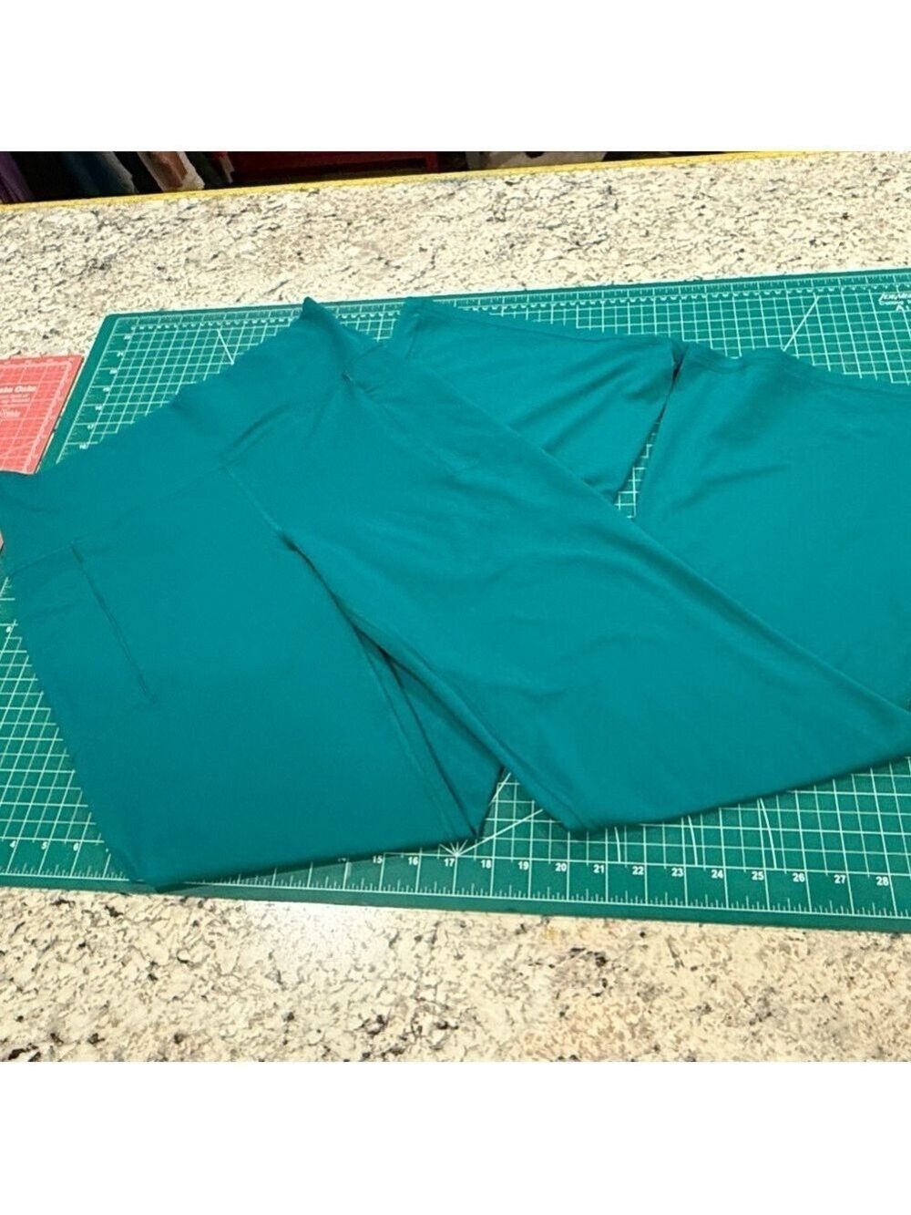 Athleta Salutation Leggings Stash Flare Teal Yoga Pants Pocket High Rise Large - Picture 6 of 11